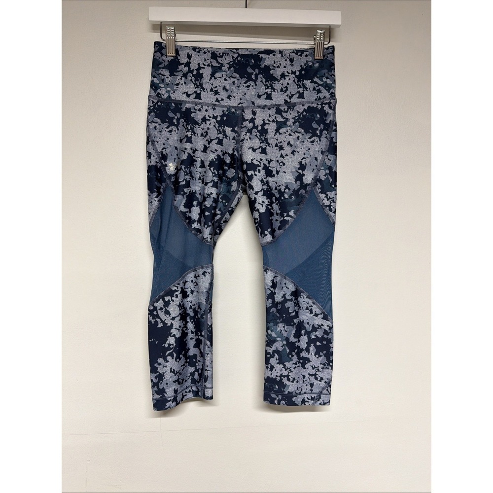 Under Armour HeatGear Compression Cropped Mesh Leggings Blue Grey Womens Size M
